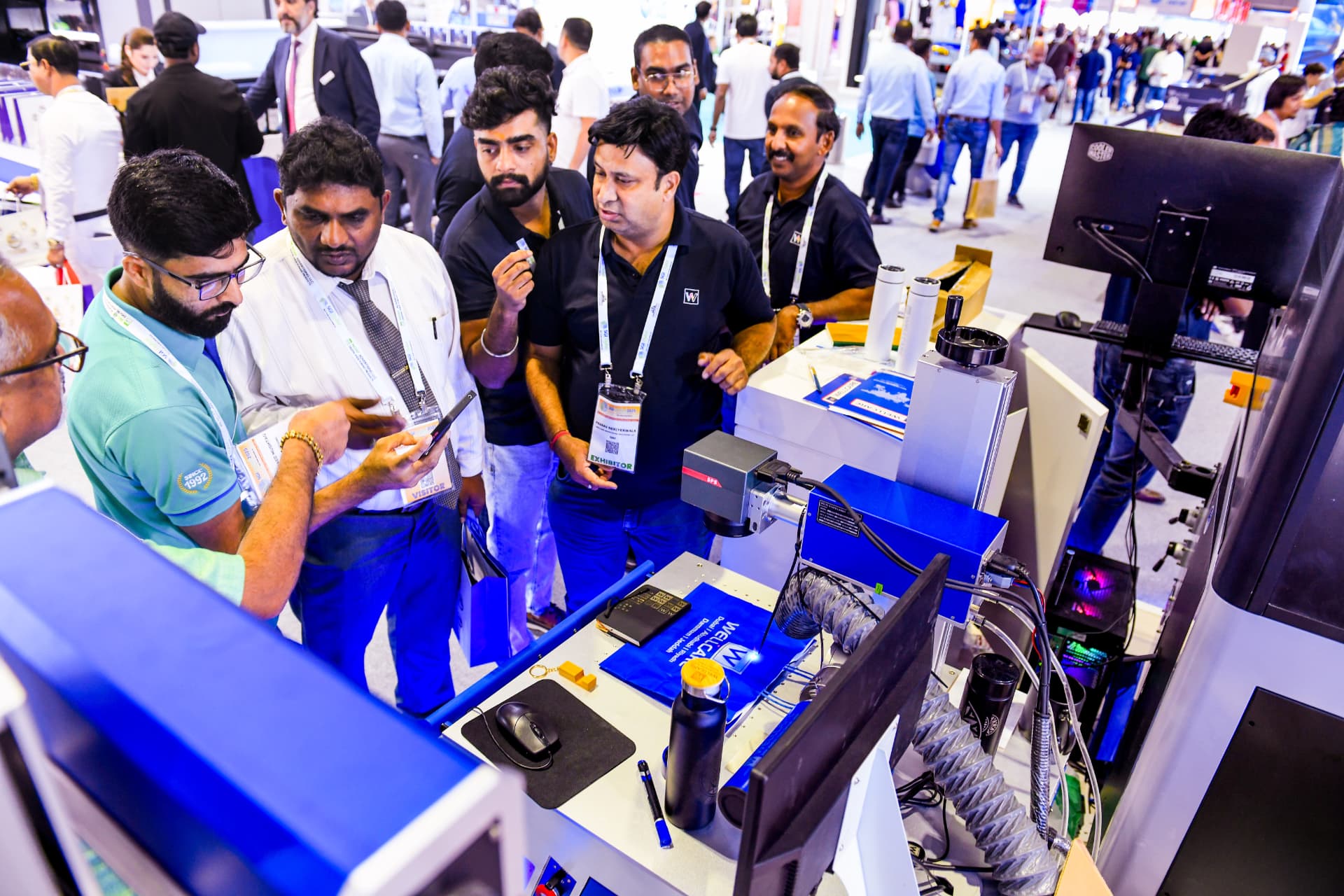 Wide view of a print and signage expo hall